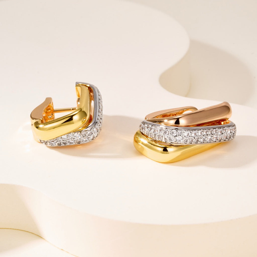 [Rose Tomorrow]TRINITY HALF DIAMOND  CUSHION EARRINGS