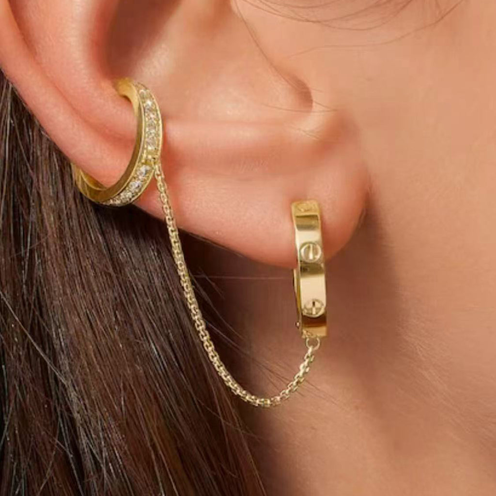 [Rose Tomorrow]LOVE 3.0MM HALF DIAMOND EARRINGS