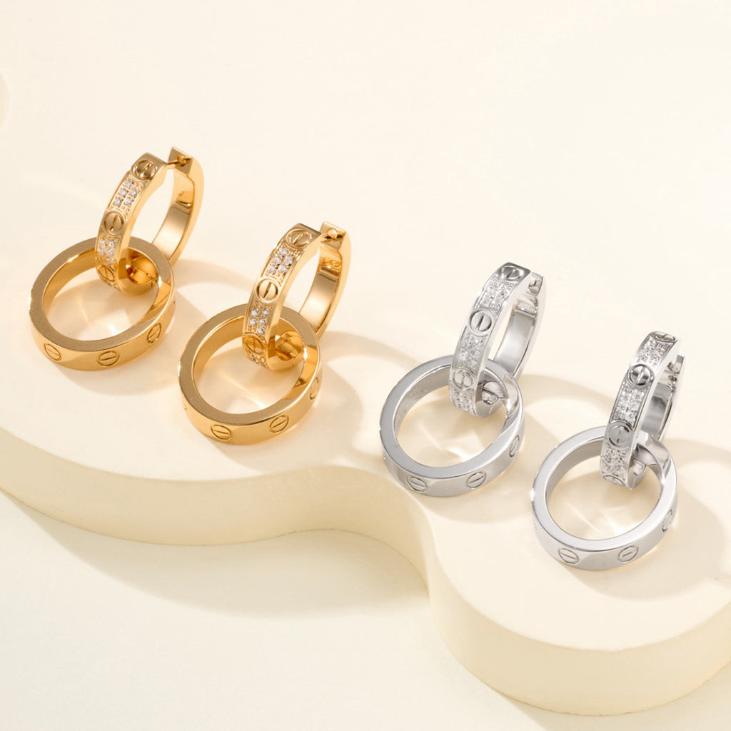 [Rose Tomorrow]LOVE 3.3MM DANGLE HALF DIAMOND EARRINGS