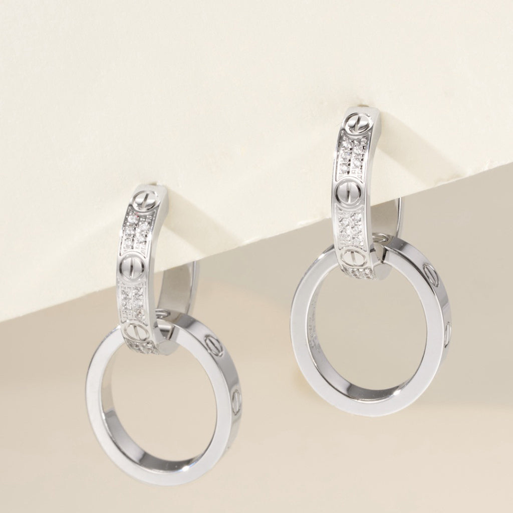 [Rose Tomorrow]LOVE 3.3MM DANGLE HALF DIAMOND EARRINGS