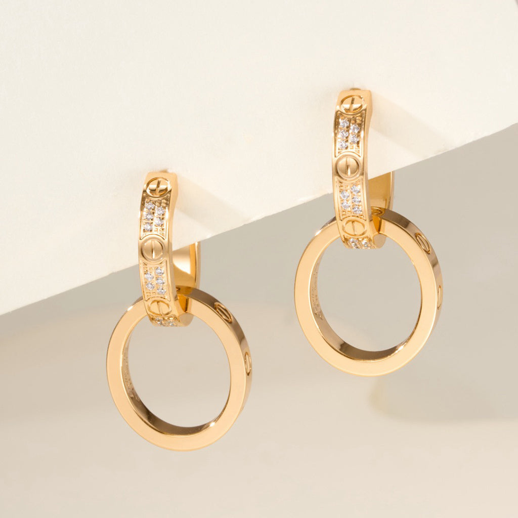 [Rose Tomorrow]LOVE 3.3MM DANGLE HALF DIAMOND EARRINGS