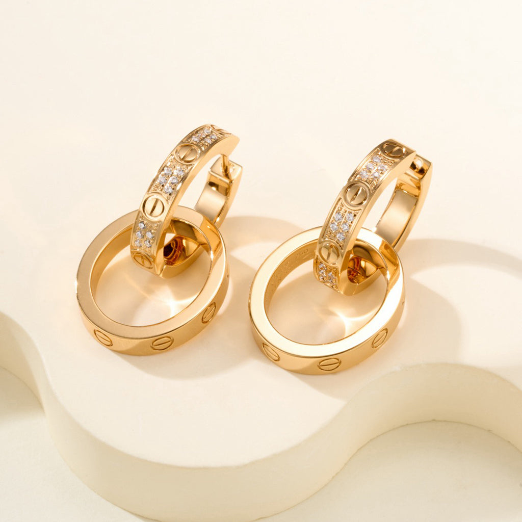 [Rose Tomorrow]LOVE 3.3MM DANGLE HALF DIAMOND EARRINGS