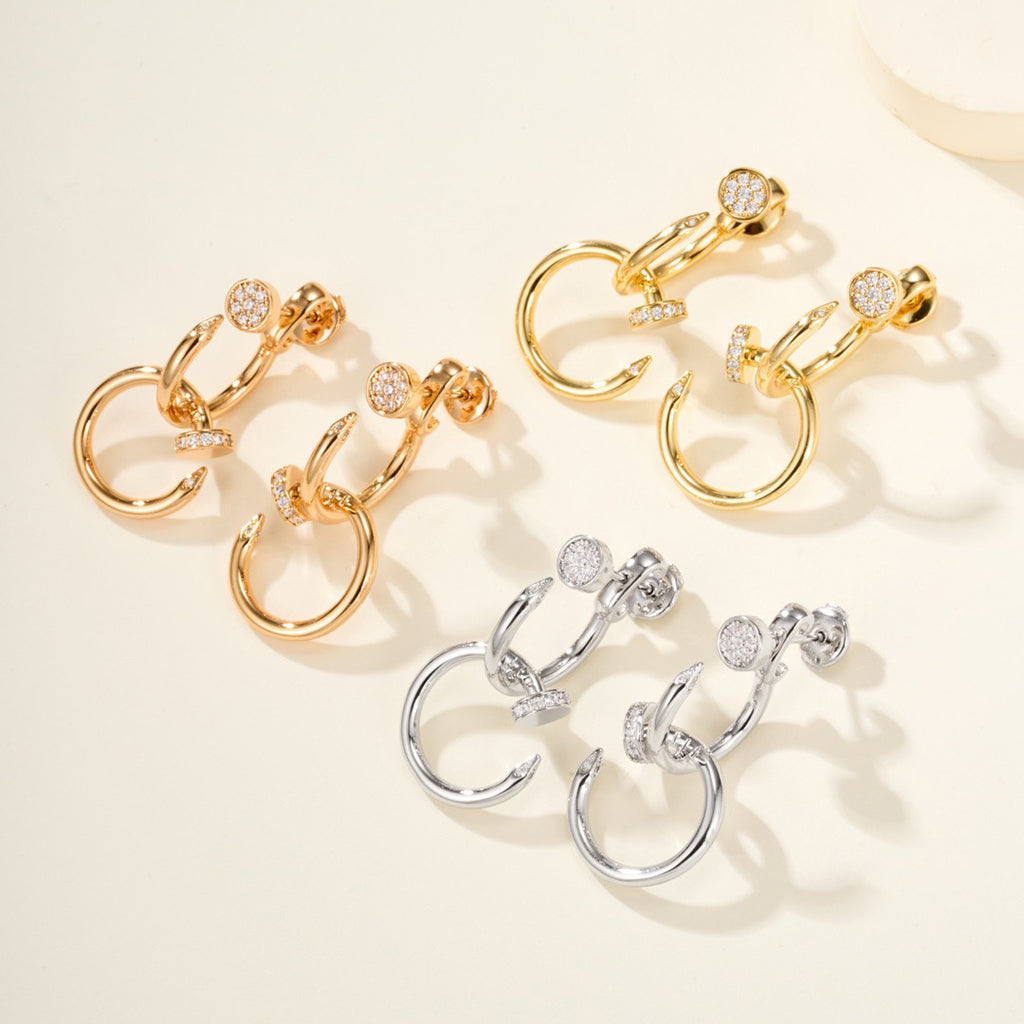 [Rose Tomorrow]JUSTE HALF DIAMOND DOUBLE EARRINGS