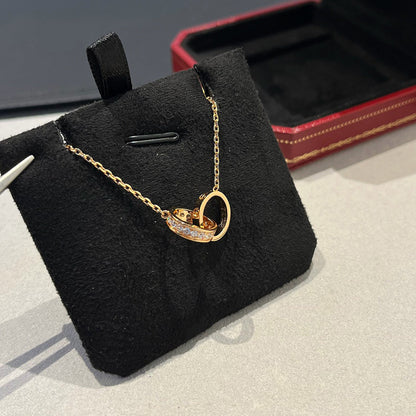 [Rose Tomorrow]LOVE DOUBLE RING HALF DIAMOND NECKLACE