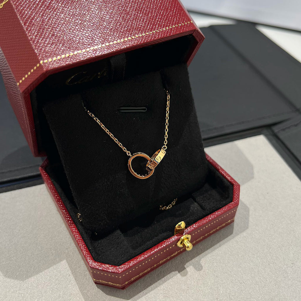[Rose Tomorrow]LOVE DOUBLE RING HALF DIAMOND NECKLACE