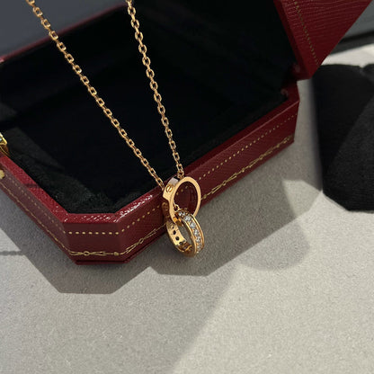 [Rose Tomorrow]LOVE DOUBLE RING HALF DIAMOND NECKLACE