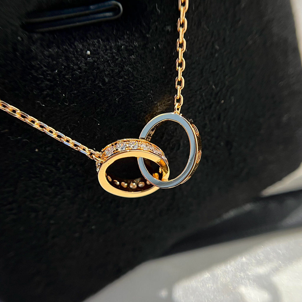 [Rose Tomorrow]LOVE DOUBLE RING HALF DIAMOND NECKLACE