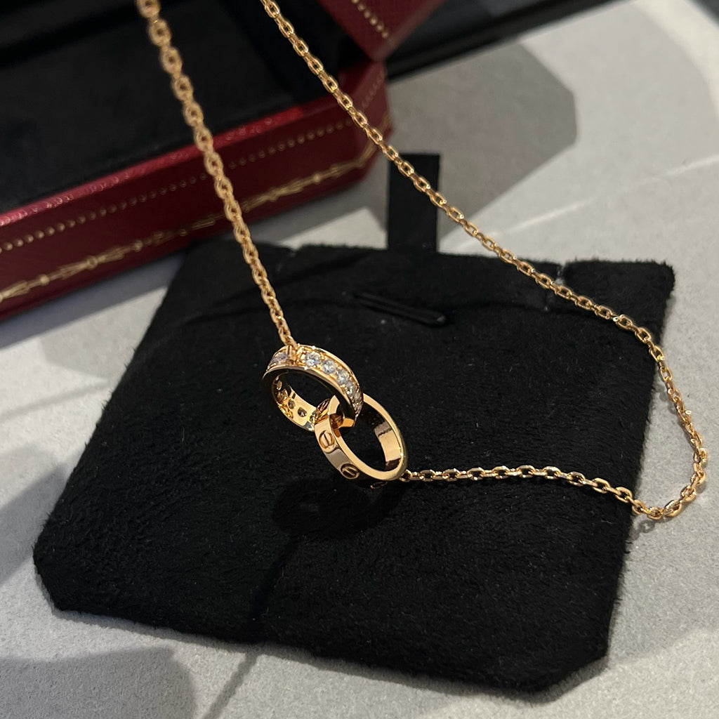 [Rose Tomorrow]LOVE DOUBLE RING HALF DIAMOND NECKLACE