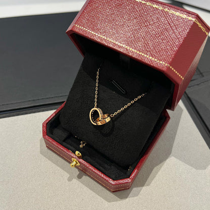 [Rose Tomorrow]LOVE DOUBLE RING HALF DIAMOND NECKLACE