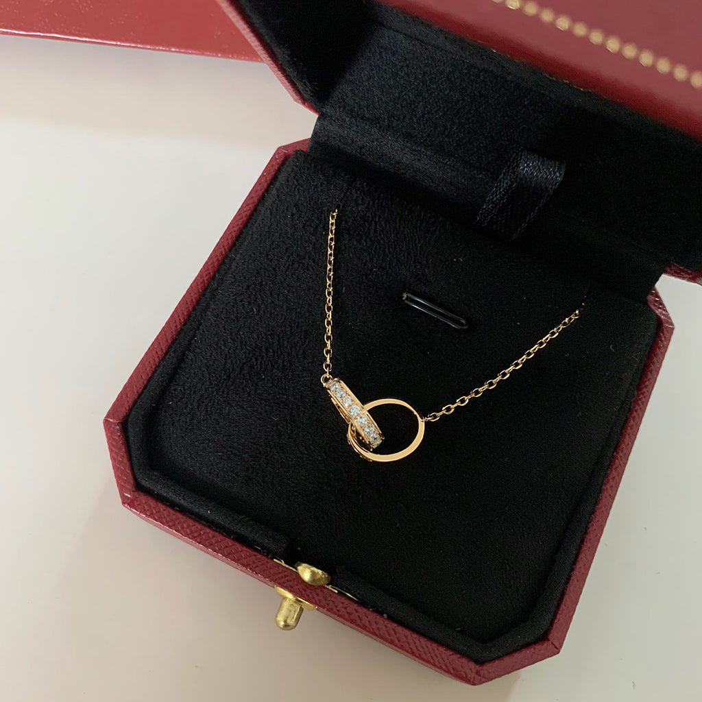 [Rose Tomorrow]LOVE DOUBLE RING HALF DIAMOND NECKLACE
