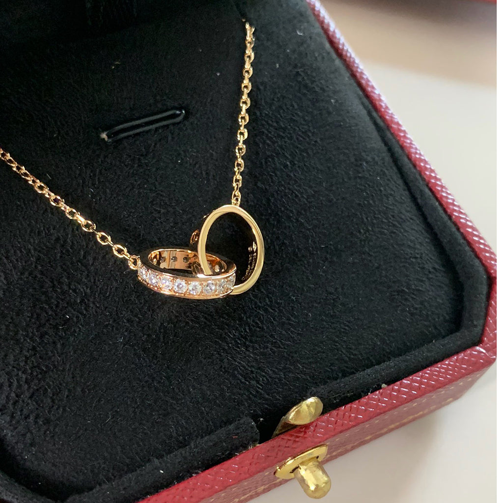 [Rose Tomorrow]LOVE DOUBLE RING HALF DIAMOND NECKLACE