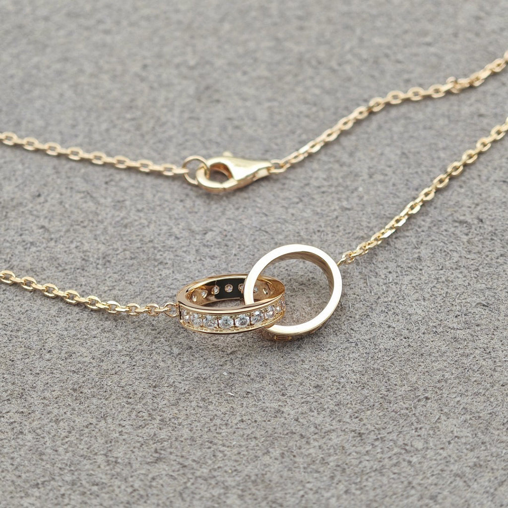 [Rose Tomorrow]LOVE DOUBLE RING HALF DIAMOND NECKLACE