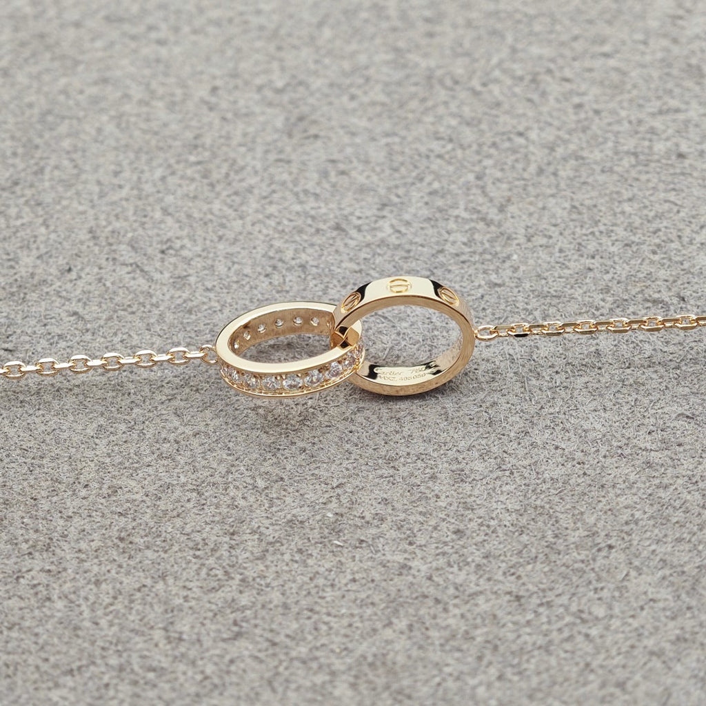 [Rose Tomorrow]LOVE DOUBLE RING HALF DIAMOND NECKLACE