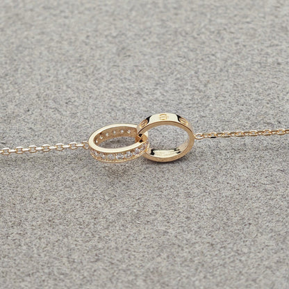 [Rose Tomorrow]LOVE DOUBLE RING HALF DIAMOND NECKLACE
