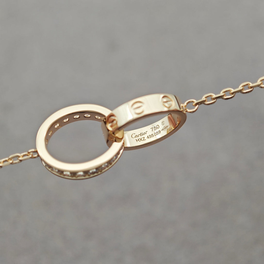 [Rose Tomorrow]LOVE DOUBLE RING HALF DIAMOND NECKLACE