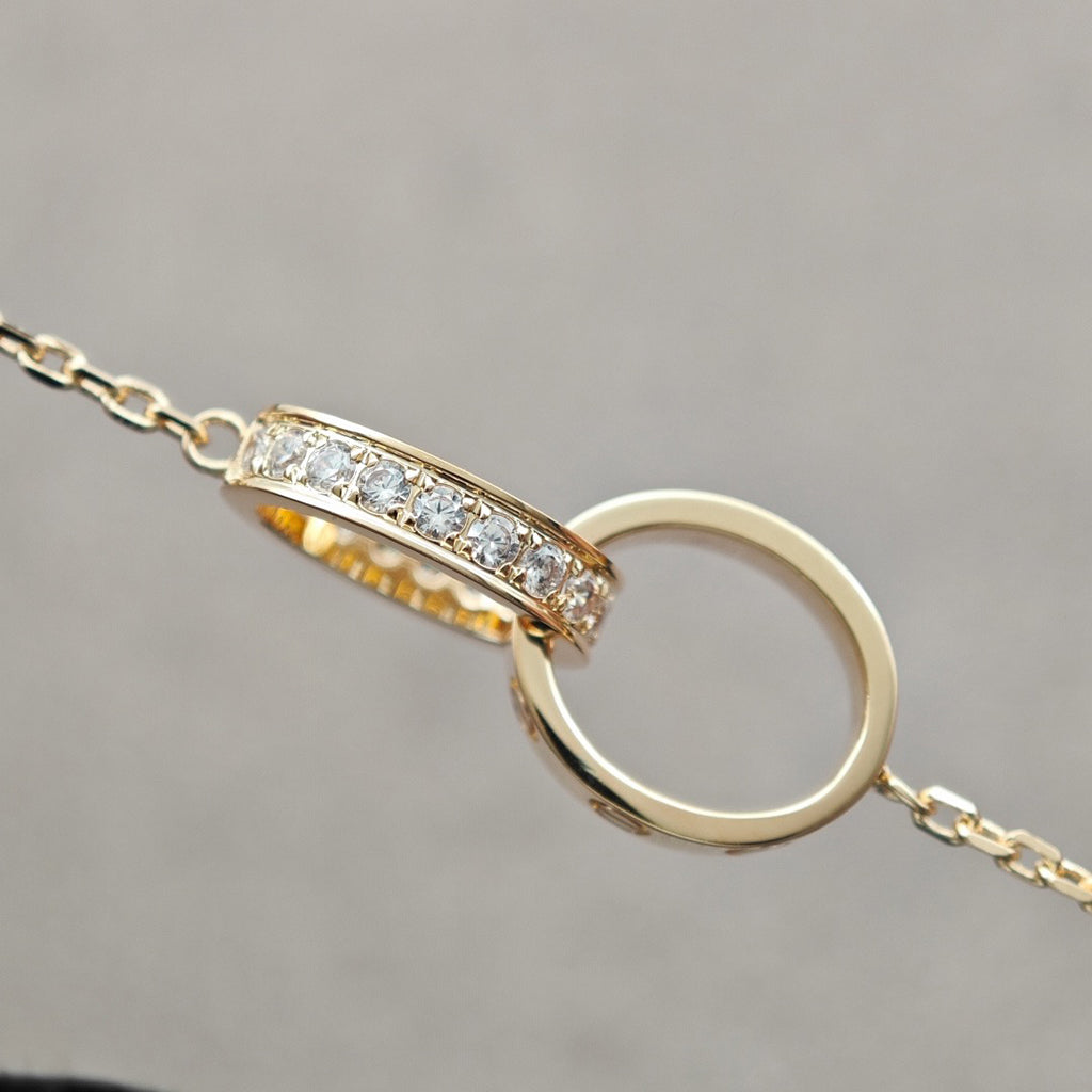 [Rose Tomorrow]LOVE DOUBLE RING HALF DIAMOND NECKLACE