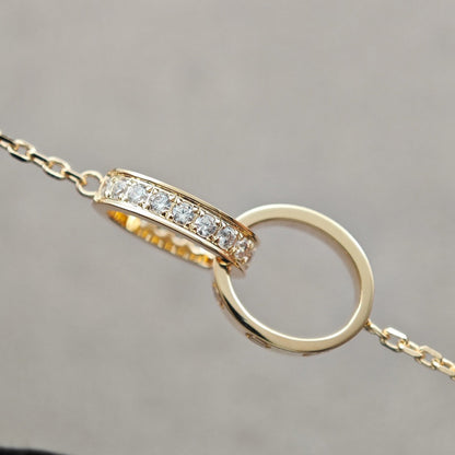 [Rose Tomorrow]LOVE DOUBLE RING HALF DIAMOND NECKLACE