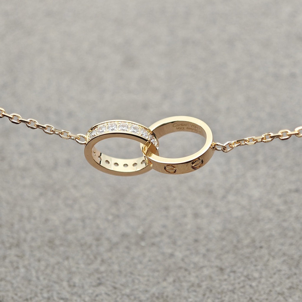 [Rose Tomorrow]LOVE DOUBLE RING HALF DIAMOND NECKLACE