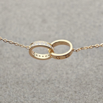 [Rose Tomorrow]LOVE DOUBLE RING HALF DIAMOND NECKLACE