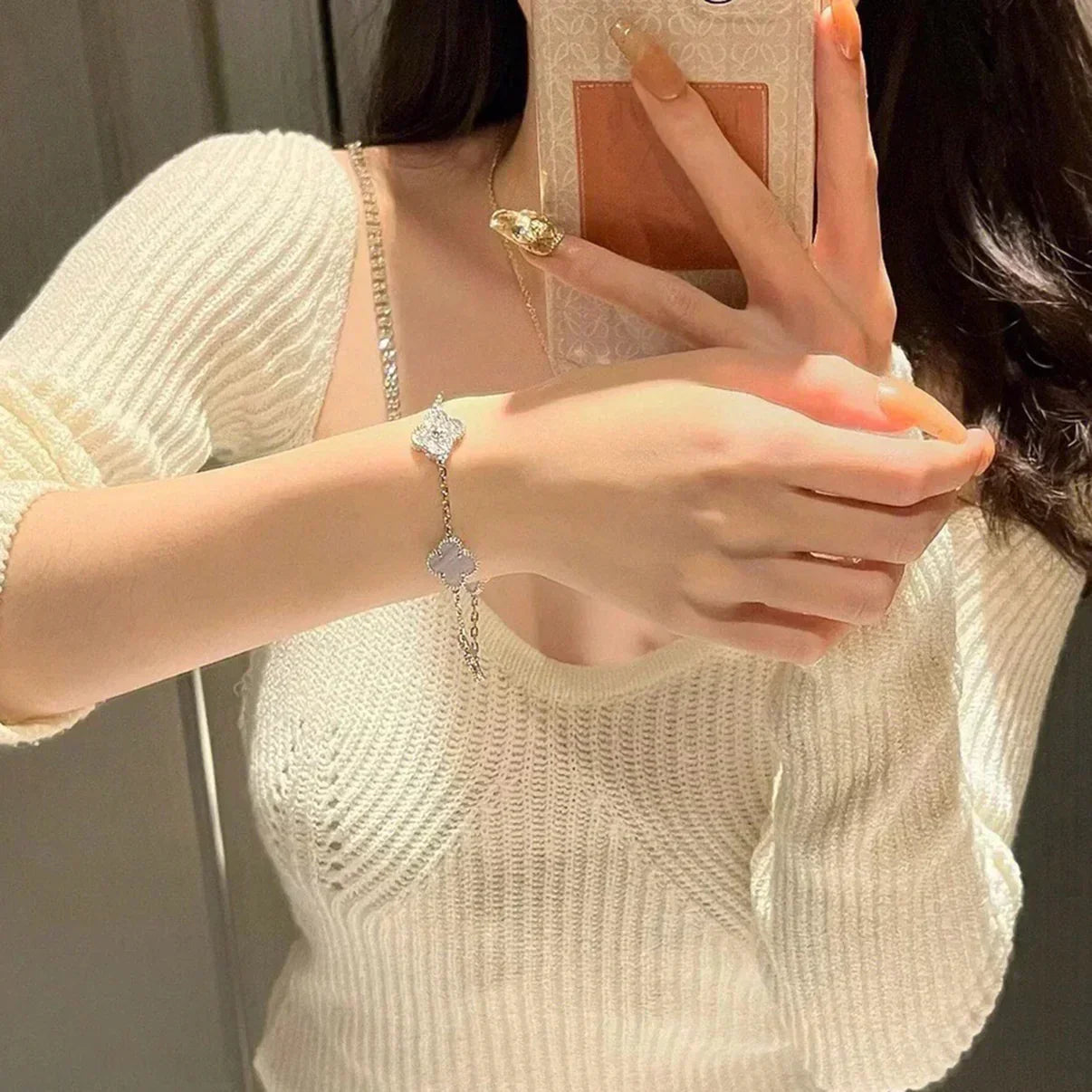 [Rose Tomorrow] CLOVER 5 MOTIF PURPLE CHALCEDONY BRACELET COLLECTION