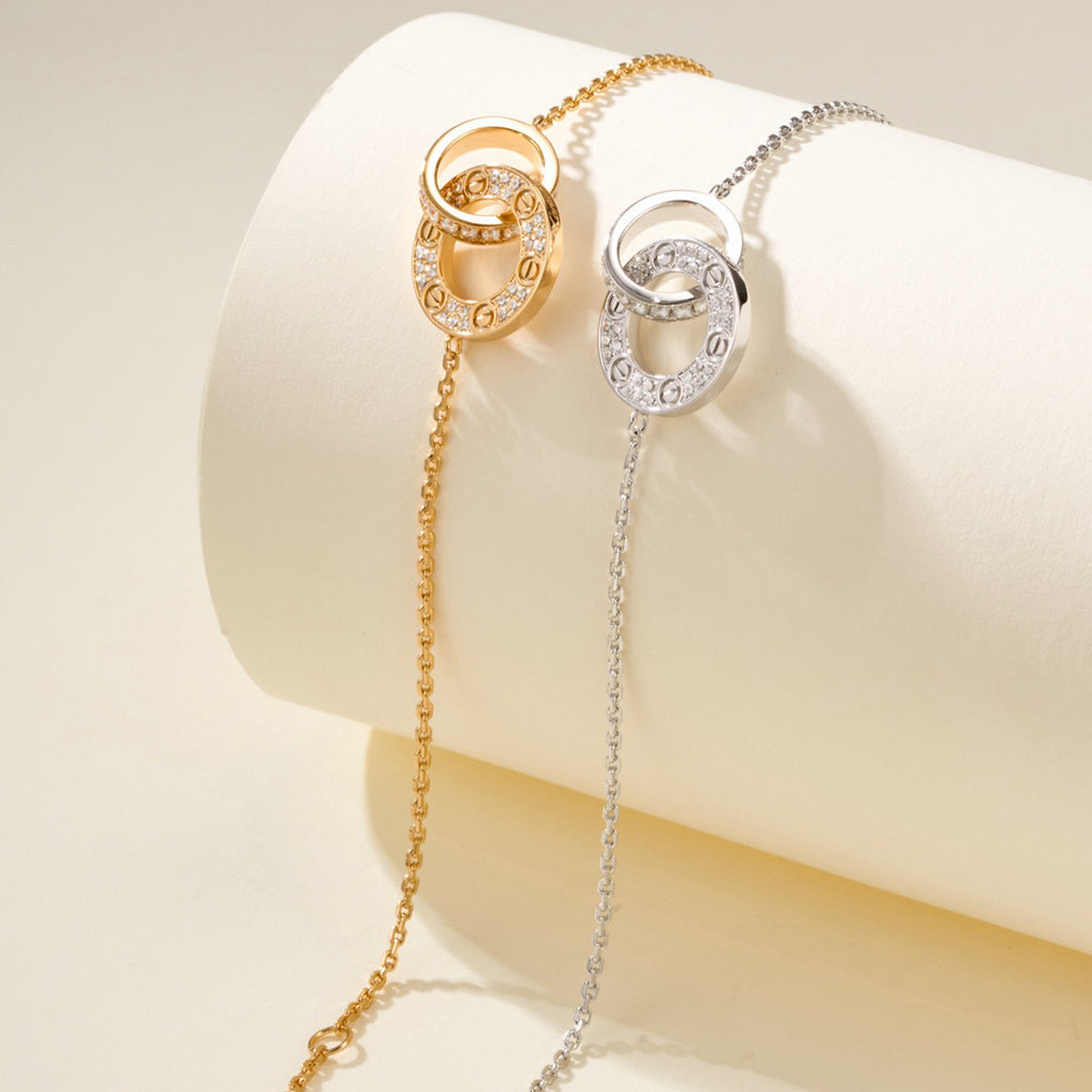 [Rose Tomorrow]LOVE DOUBLE RING FULL DIAMOND BRACELET