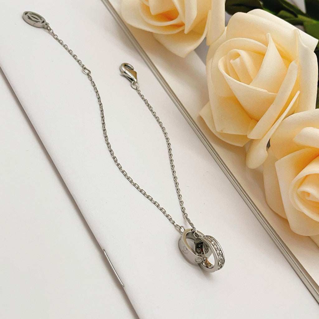 [Rose Tomorrow]LOVE DOUBLE RING HALF DIAMOND BRACELET