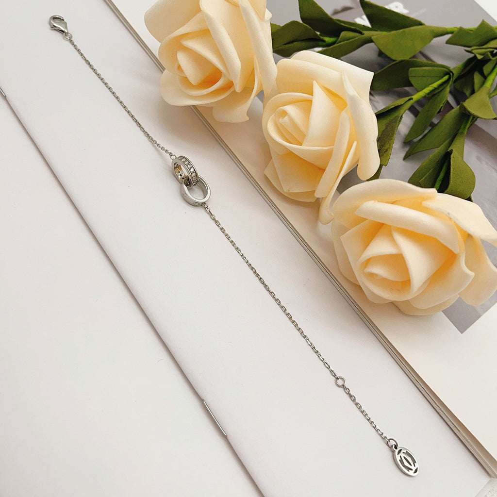 [Rose Tomorrow]LOVE DOUBLE RING HALF DIAMOND BRACELET