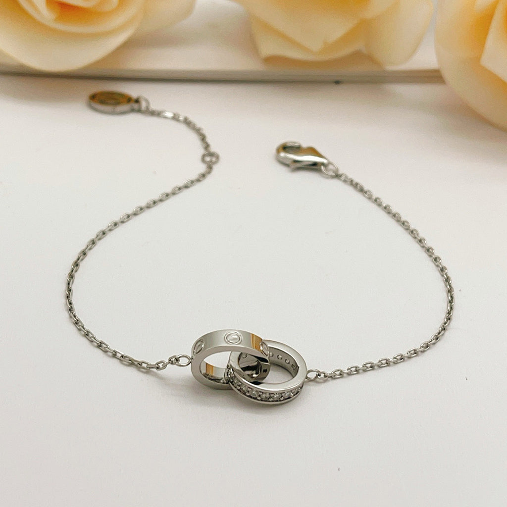 [Rose Tomorrow]LOVE DOUBLE RING HALF DIAMOND BRACELET
