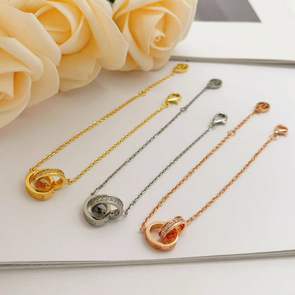 [Rose Tomorrow]LOVE DOUBLE RING HALF DIAMOND BRACELET