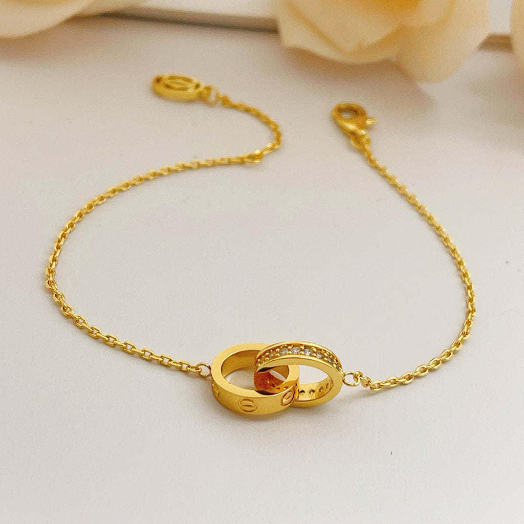 [Rose Tomorrow]LOVE DOUBLE RING HALF DIAMOND BRACELET