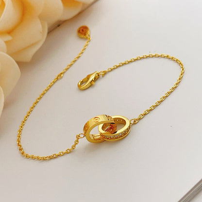 [Rose Tomorrow]LOVE DOUBLE RING HALF DIAMOND BRACELET