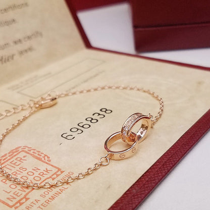 [Rose Tomorrow]LOVE DOUBLE RING HALF DIAMOND BRACELET