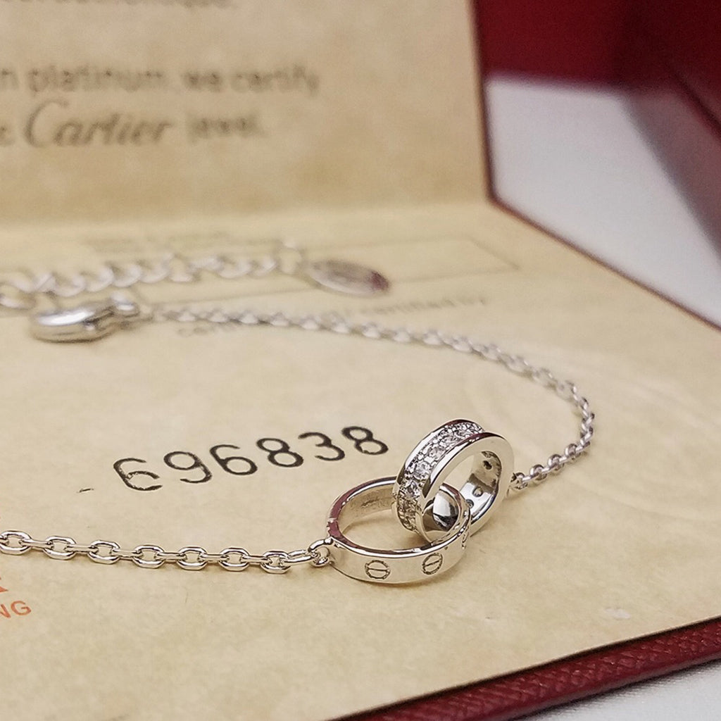 [Rose Tomorrow]LOVE DOUBLE RING HALF DIAMOND BRACELET