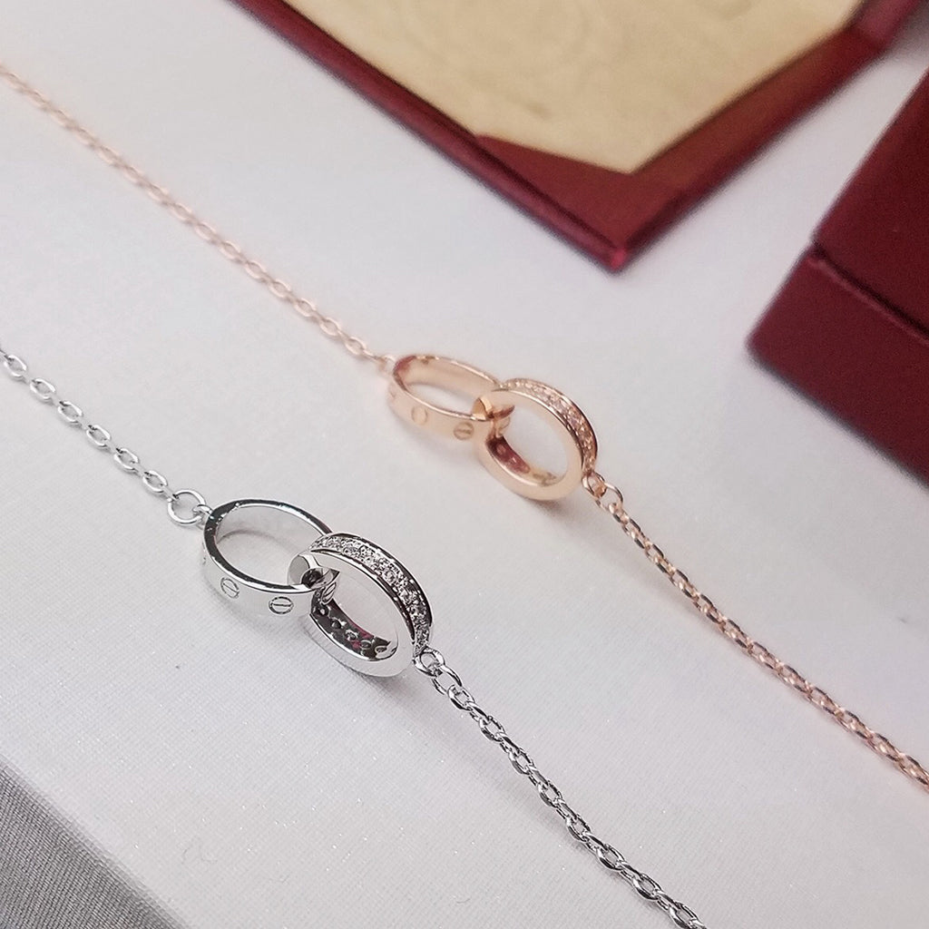 [Rose Tomorrow]LOVE DOUBLE RING HALF DIAMOND BRACELET