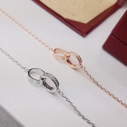 [Rose Tomorrow]LOVE DOUBLE RING HALF DIAMOND BRACELET