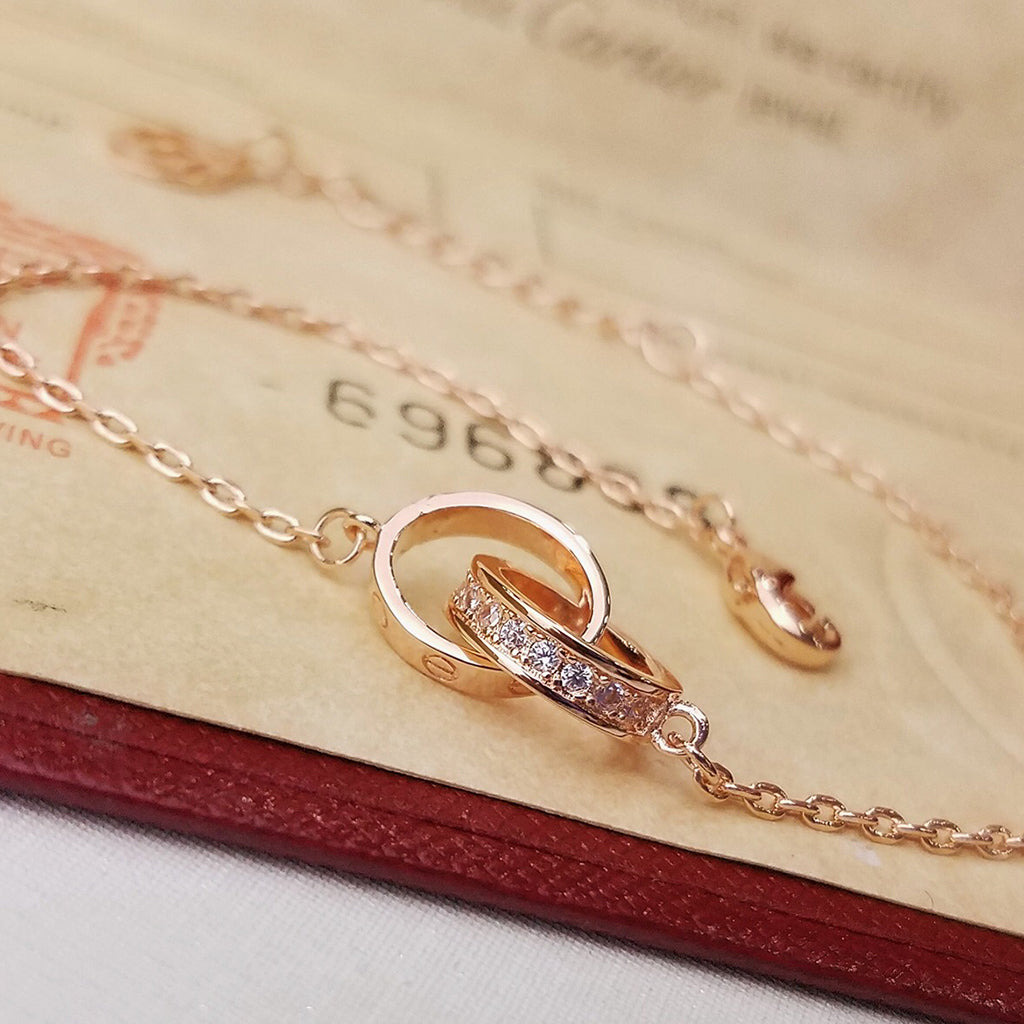 [Rose Tomorrow]LOVE DOUBLE RING HALF DIAMOND BRACELET