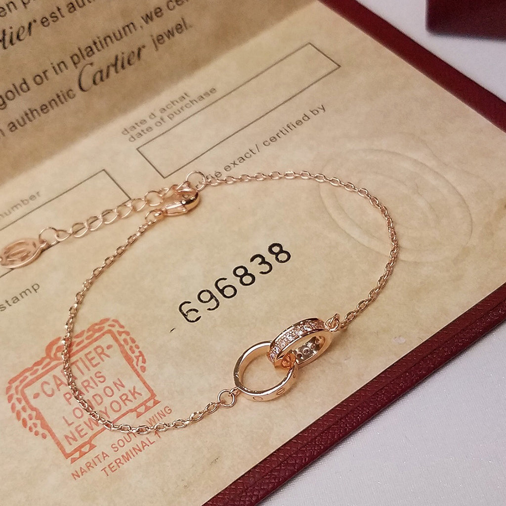 [Rose Tomorrow]LOVE DOUBLE RING HALF DIAMOND BRACELET