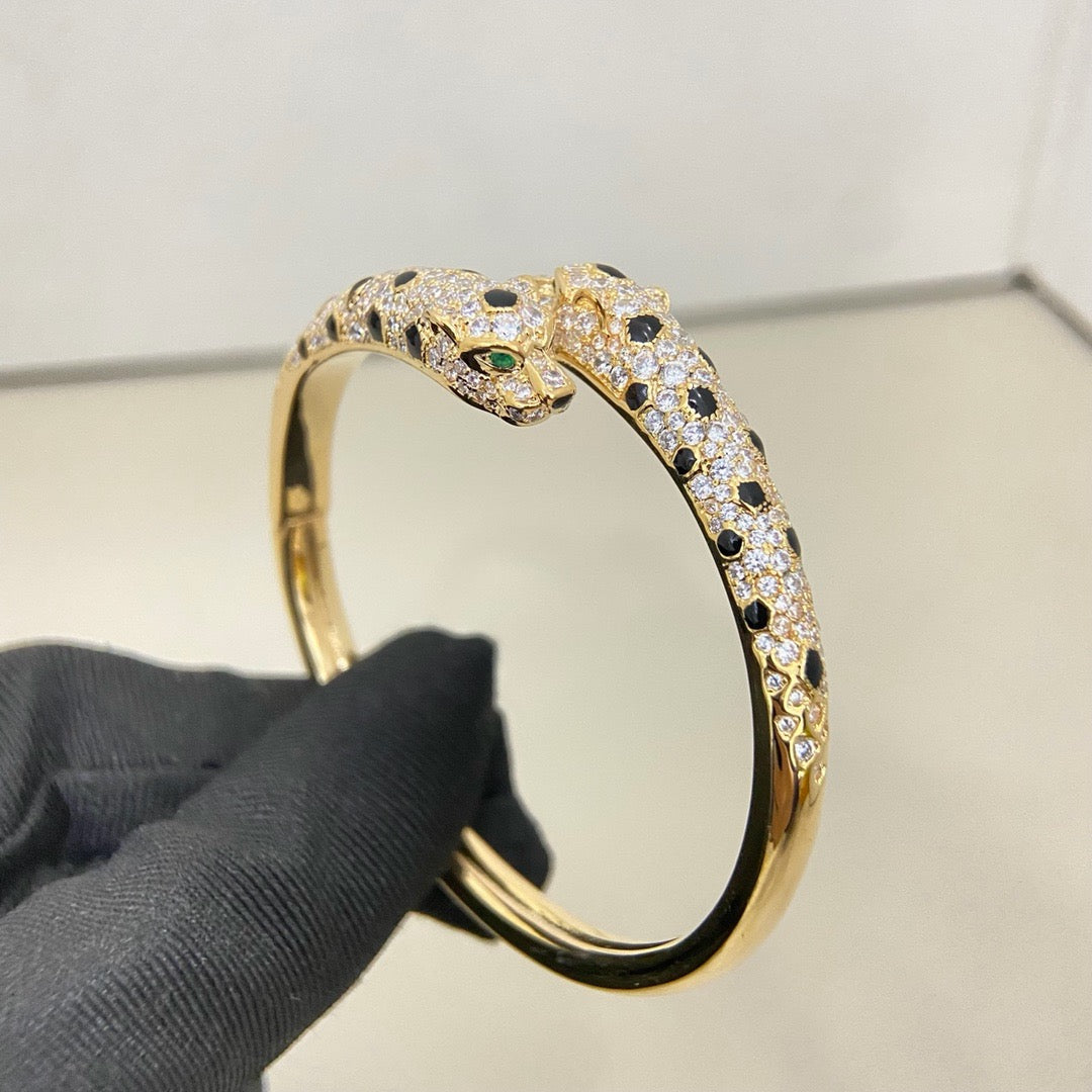 [Rose Tomorrow]PANTHERE DOUBLE HEADED HALF DIAMOND OPEN BRACELET