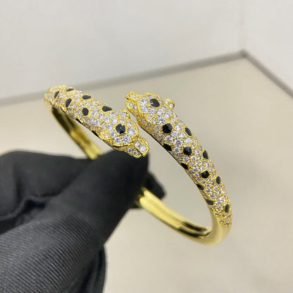 [Rose Tomorrow]PANTHERE DOUBLE HEADED HALF DIAMOND OPEN BRACELET
