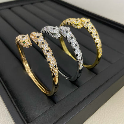 [Rose Tomorrow]PANTHERE DOUBLE HEADED HALF DIAMOND OPEN BRACELET