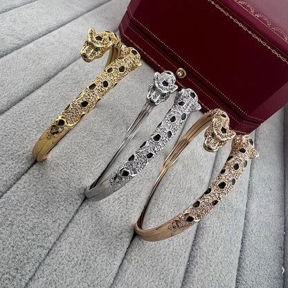 [Rose Tomorrow]PANTHERE DOUBLE HEADED HALF DIAMOND OPEN BRACELET