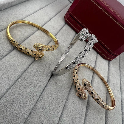 [Rose Tomorrow]PANTHERE DOUBLE HEADED HALF DIAMOND OPEN BRACELET