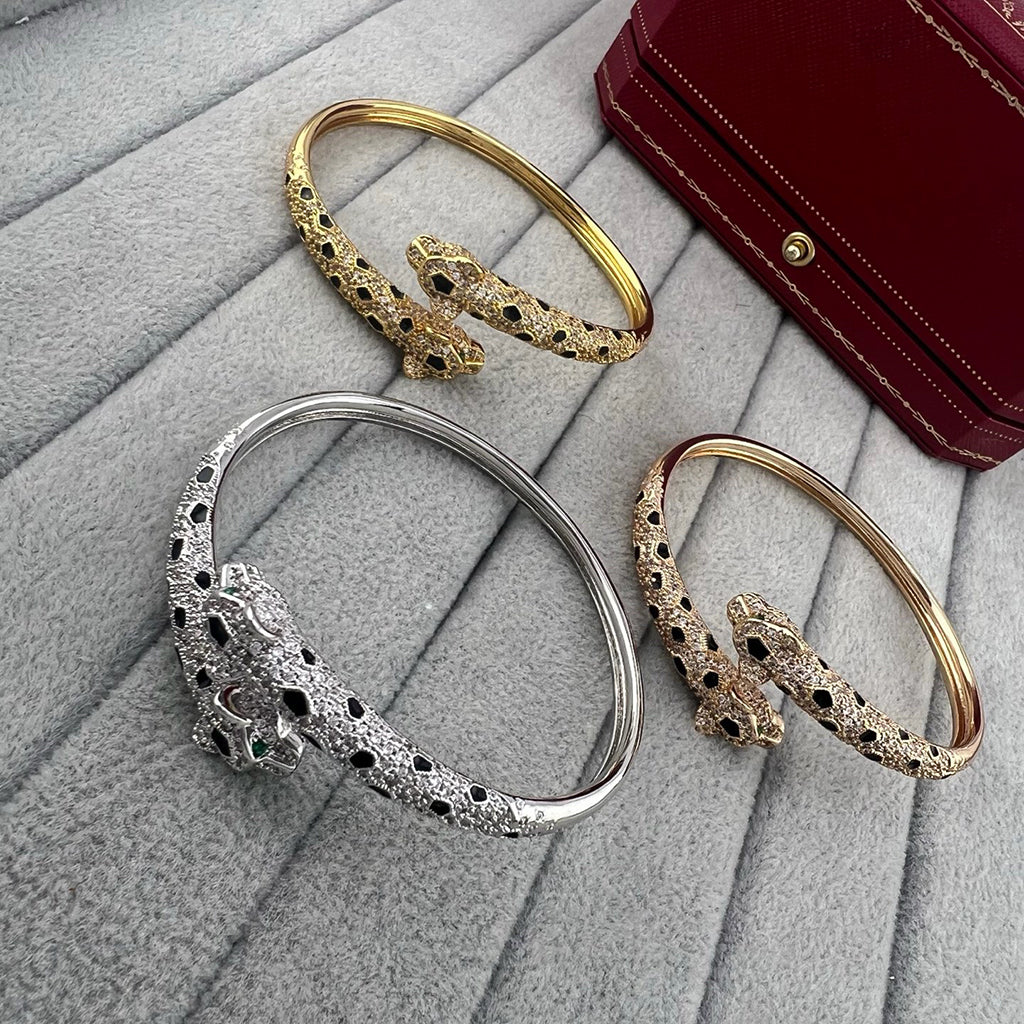 [Rose Tomorrow]PANTHERE DOUBLE HEADED HALF DIAMOND OPEN BRACELET