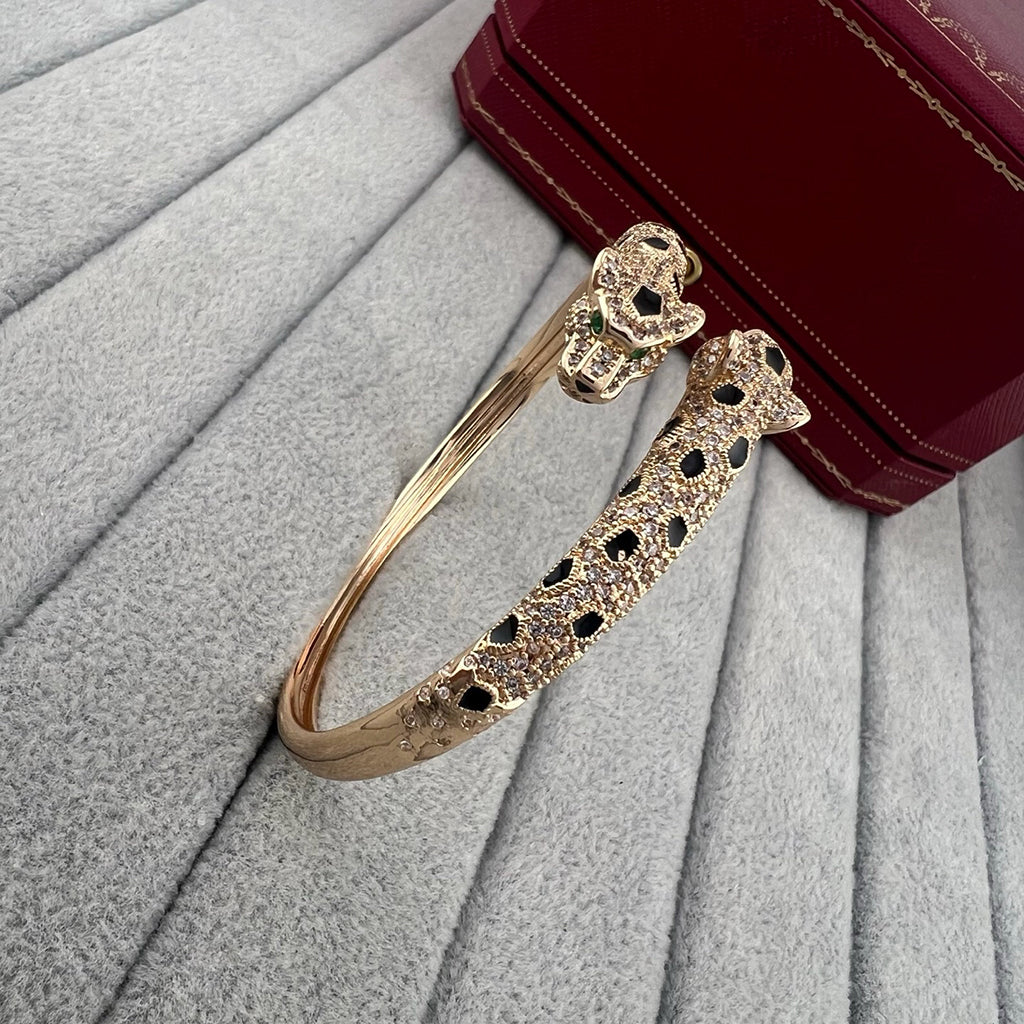 [Rose Tomorrow]PANTHERE DOUBLE HEADED HALF DIAMOND OPEN BRACELET