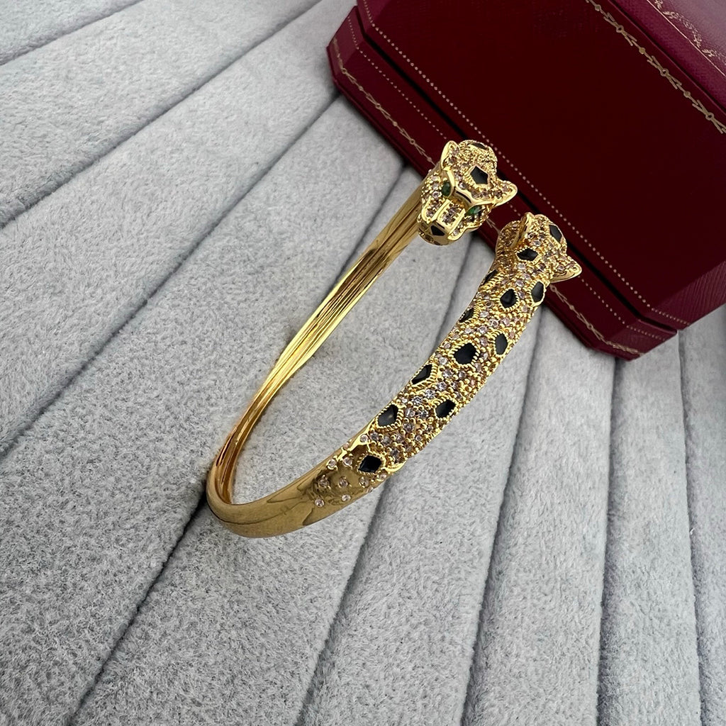 [Rose Tomorrow]PANTHERE DOUBLE HEADED HALF DIAMOND OPEN BRACELET