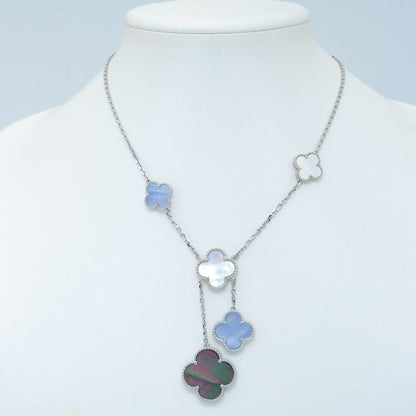 [Rose Tomorrow]CLOVER MOP CHALCEDONY NECKLACE SILVER 6 MOTIF