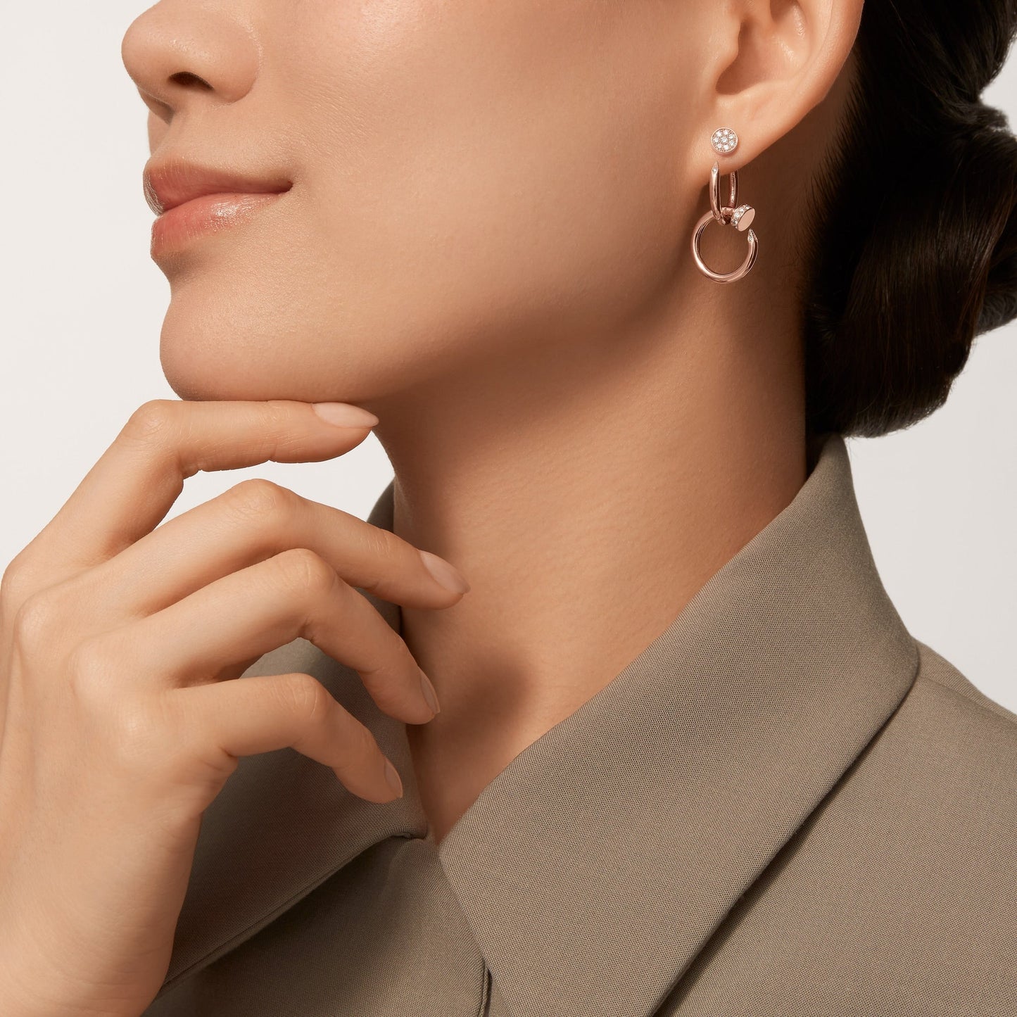 [Rose Tomorrow]JUSTE HALF DIAMOND DOUBLE EARRINGS