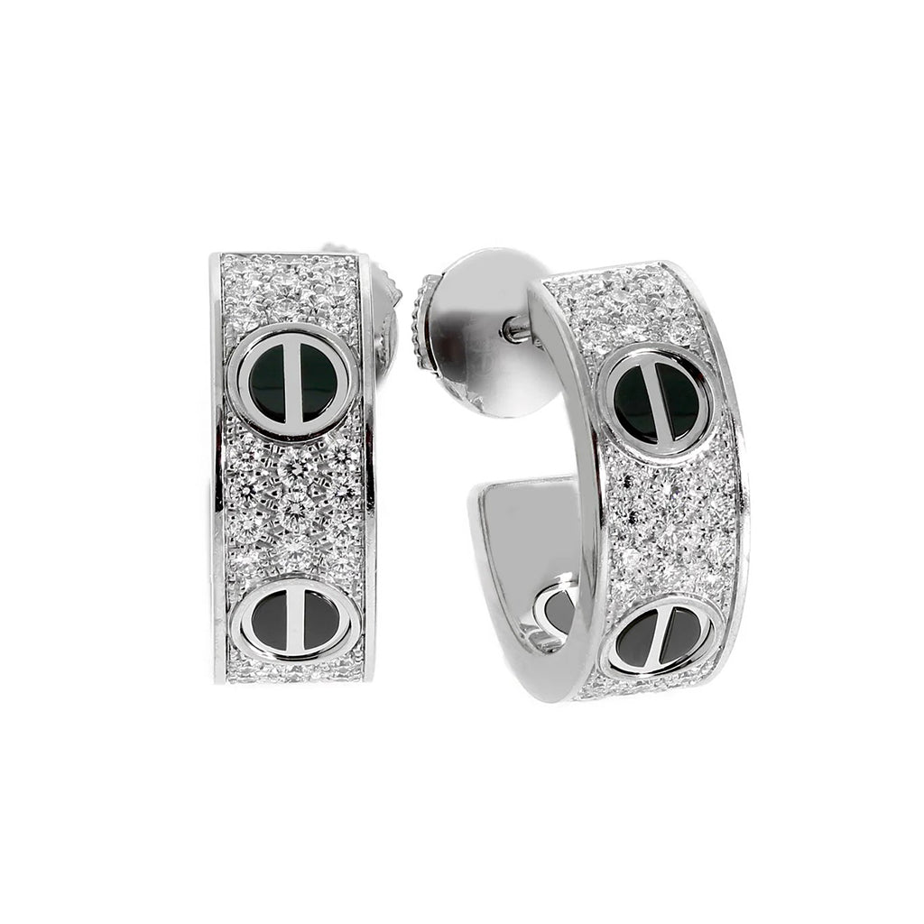 [Rose Tomorrow]LOVE CERAMIC DIAMOND PAVED SILVER EARRINGS