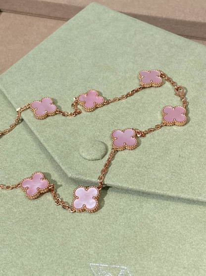 [Rose Tomorrow Jewellery] Pink Necklace with Ten Clover Designs