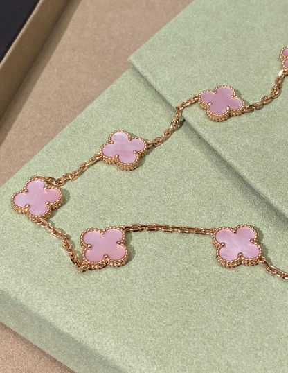 [Rose Tomorrow Jewellery] Pink Necklace with Ten Clover Designs